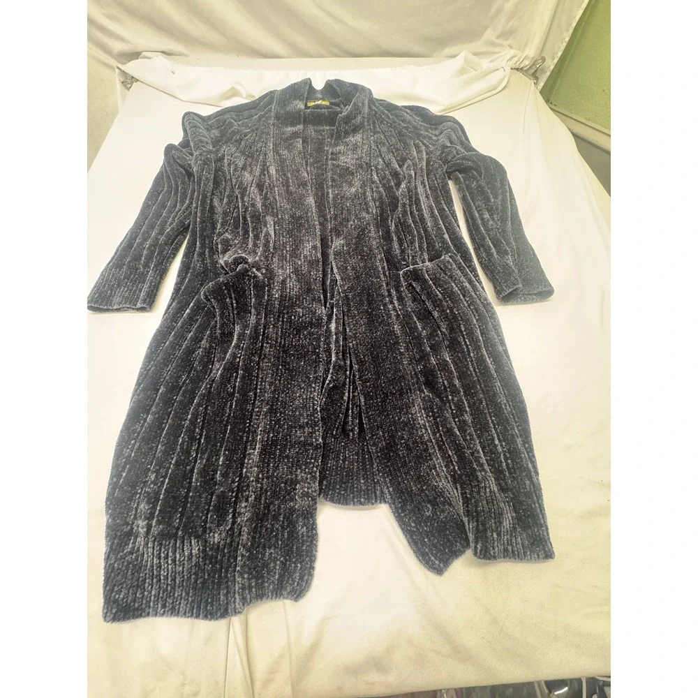 Gianni Bini Gray‎ Chenille Ribbed Open Front Longline Cardigan Sweater Small